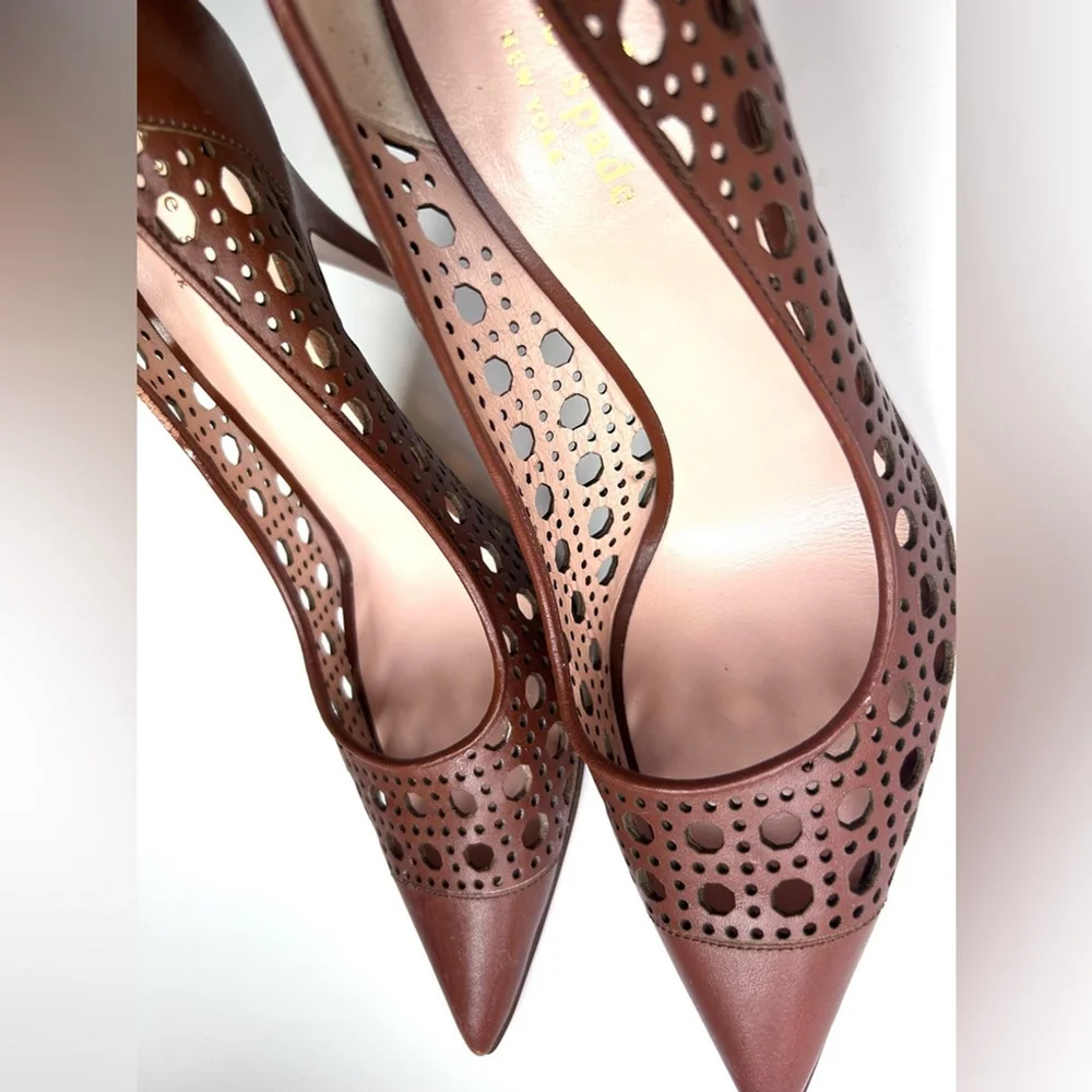 kate spade Brown Laser-Cut Pointed Toe Pump